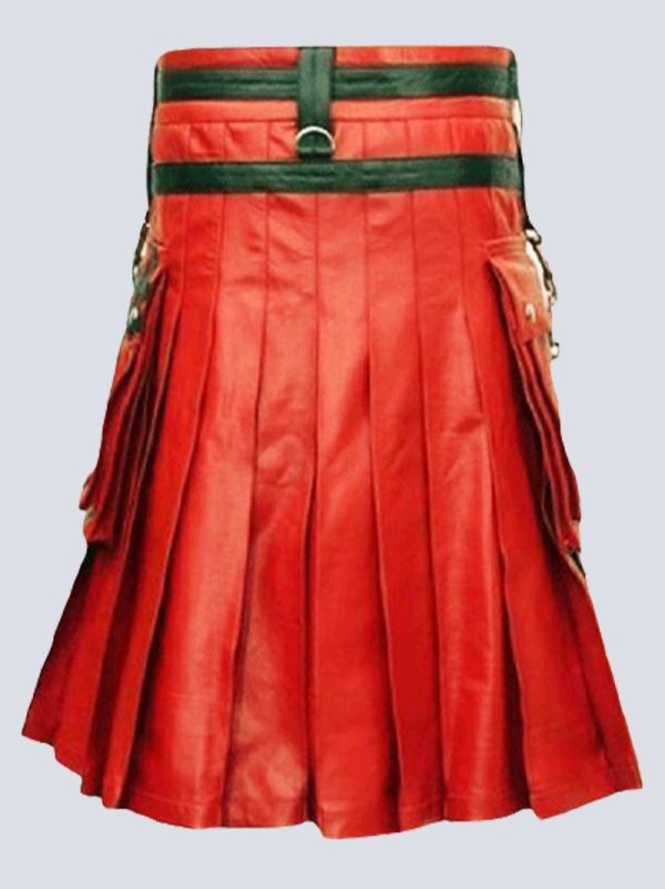 MENS TWO TONE BLACK AND RED LEATHER KILT WITH CHAINS - Image 3
