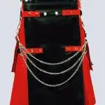 MENS TWO TONE BLACK AND RED LEATHER KILT WITH CHAINS