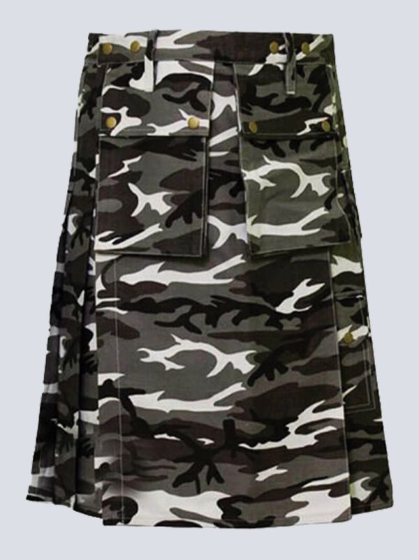 MENS URBAN CAMO TACTICAL KILT WITH FRONT FLAP POCKETS