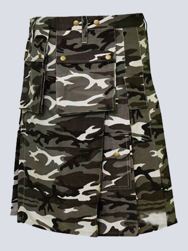 MENS URBAN CAMO TACTICAL KILT WITH FRONT FLAP POCKETS - Image 2