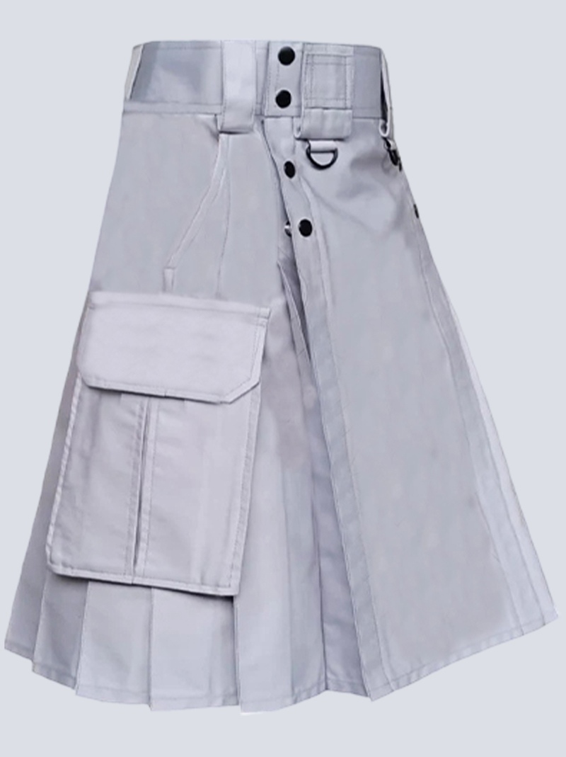MENS WHITE TACTICAL DUTI KILT WITH FLAP POCKETS - Image 2