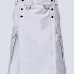 MENS WHITE TACTICAL DUTI KILT WITH FLAP POCKETS