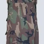 MENS WOODLAND CAMO TACTICAL KILT WITH STUDDED APRON