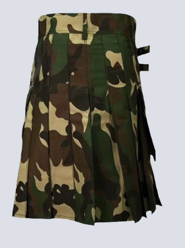 MENS WOODLAND CAMO TACTICAL KILT WITH BUCKLE STRAPS - Image 2
