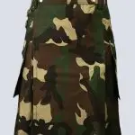 MENS WOODLAND CAMO TACTICAL KILT WITH BUCKLE STRAPS