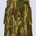 MENS WOODLAND CAMO TACTICAL KILT WITH DETACHABLE POCKETS