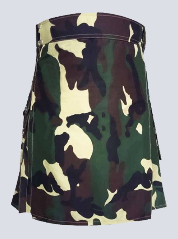 MENS WOODLAND CAMO TACTICAL KILT WITH FLAP POCKETS