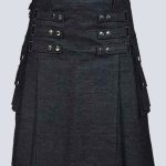 MODERN BLACK DENIM UTILITY KILT WITH DETACHABLE APRON