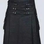 MODERN BLACK DENIM UTILITY KILT WITH DETACHABLE APRON