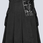 STYLISH BLACK DENIM KILT WITH LEATHER STRAP