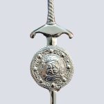 CHROMED SWORD KILT PIN WITH CELTIC SHIELD DESIGN