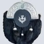 black fur sporran with thistle design