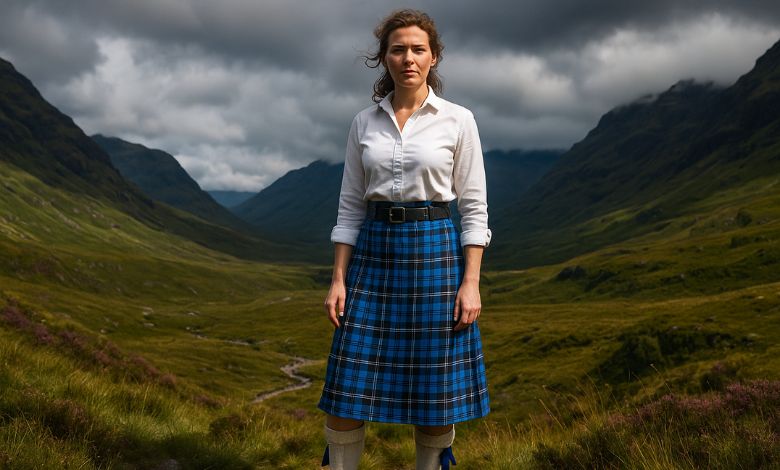 Blue tartan utility kilt. Kiltoutfitter