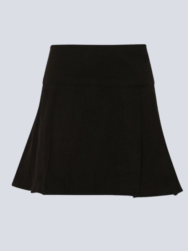 Ladies Plain Black Mini Tartan Skirt - Image 2