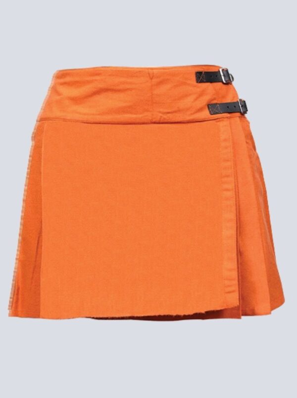 Women Saffron Mini Tartan Skirt