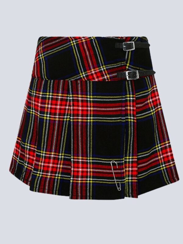Women's Black Stewart Mini Tartan Skirt